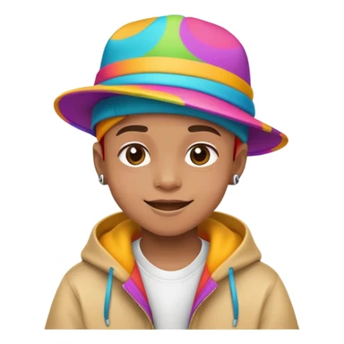 kid with a colorful hiphop hat, happy face sticker