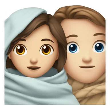 Brunette white girl with blue eyes in a blanket with boy with brown eyes  sticker