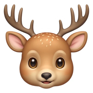 A cute beige deer emoji, small and simple, with big round eyes, a gentle smile, short antlers, soft beige fur with slightly lighter spots on its back, rounded cartoon-like proportions, minimal shading, vector-style, sticker
