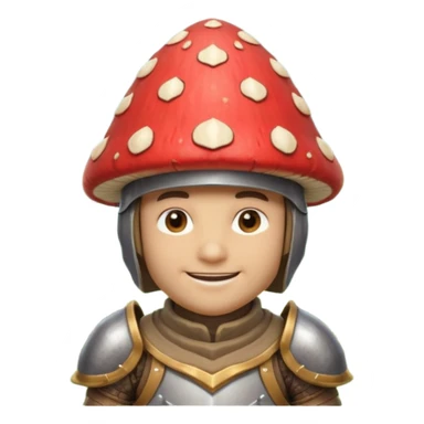 mushroom knight portrait, head and shoulders only, helmet made entirely of a large mushroom cap, textured mushroom surface, tiny fantasy armor collar, heroic smile, magical forest vibe, 3D cartoon, mobile game icon style, clean background, no text, no watermark
 
 sticker