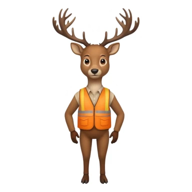 crea un venado de cuerpo completo que lleve un chaleco color naranja y que el chaleco lleve en el lado izquierdo el nombre de (telamon) sticker