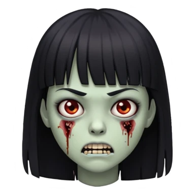 Zombie emoji Girl straight hair and bangs with a serious face and sharp teeth sticker