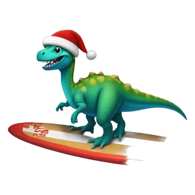 dinosaur on a surf board with a christmas hat sticker