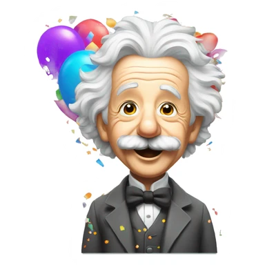happy albert einstein shooting colorful confetti popper with partty baloons sticker