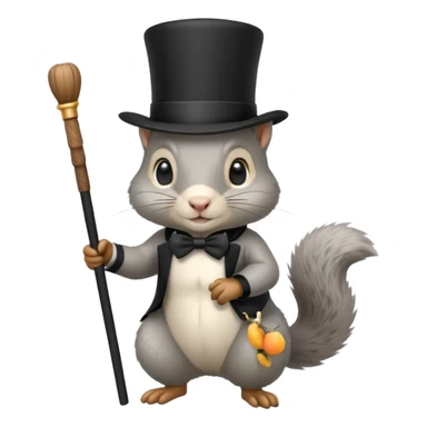 Gray squirrel (all of its fur is gray colored) With a black,completely black tophat sticker