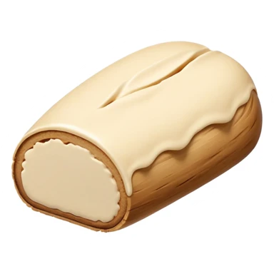 small mound or log of smooth pale beige almond paste with dense slightly matte surface and soft malleable texture, rounded clean edges, one or two slices beside it revealing uniform interior, no packaging or decoration, just the pâte d’amande, soft lighting, subtle shadows, emoji scale sticker