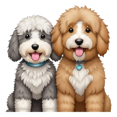 Gray and white sheepadoodle and an apricot goldendoodle  sticker