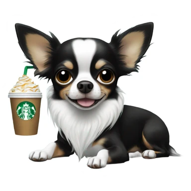 Black white long hair chihuahua eating Starbucks  sticker