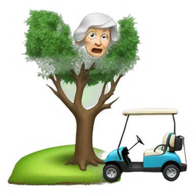 Old lady golf cart crash tree sticker