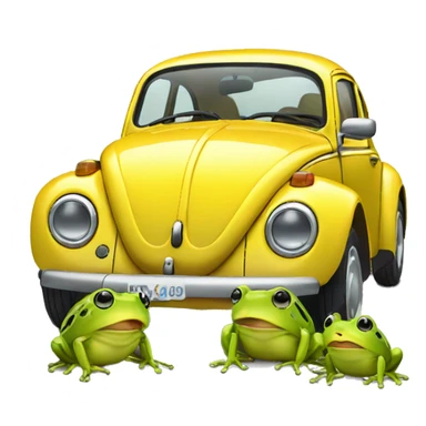 yellow volkswagen new beetle with 2 frogs (woman, boy - children) sticker