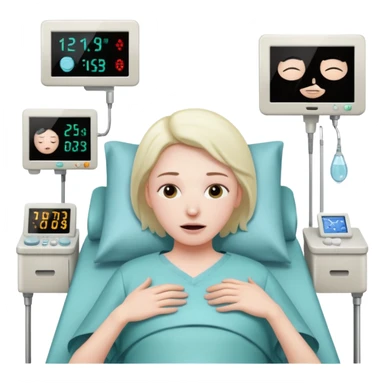 a PATIENT waking up before a surgery, with monitors and sleeping sticker