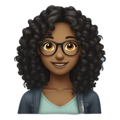 smiling black teenager girl with long black curly hair and round glasses sticker