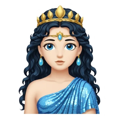Minerva, Goddess from Wisdom Roman Deities with long black wavy hair, light blue sequin toga sticker