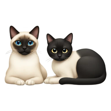 A thin Siamese cat and a chubby black cat sitting together sticker