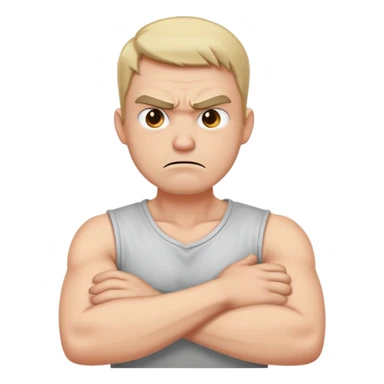 angry guy with crossed arms holding his neck sticker