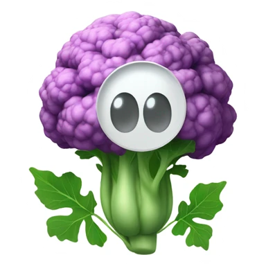 "Create a 3D cauliflower character with a mysterious face, big eyes, and green leaves, holding a mirror in its leafy hands, floating in the air. Background: white (#FFFFFF)." sticker