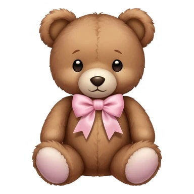 Stuffed teddy bear with light pink ribbon tied in a bow around its neck sticker