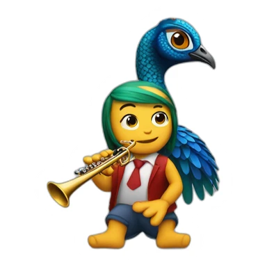 a red peacock playing clarinet with Jenifer loppes sticker