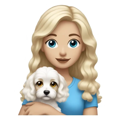 Blonde-haired girl with blue eyes, cute top and holding white cavachon dog sticker