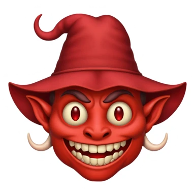 smiling demon with a big hat that has holes for its horns sticker