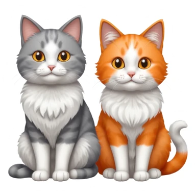 a realistic looking very fluffy grey and white cat with grey legs and white paws, sitting next to another cat sticker