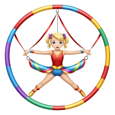 A metallic acrobat hoop decorated with ribbons, perfect for aerial stunts inside the circus tent. sticker