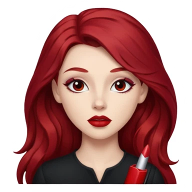 Chappell Roan (b.1998) with long dark red hair, makeup sticker