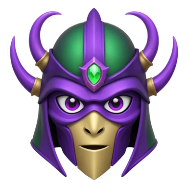 mystic knight with full face helmet and has he has purple and green eldricth powers sticker
