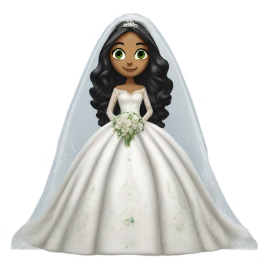 Hyper Realistic ornate ballgown long sleeve Wedding dress with diamanté on bride with green eyes and long black hair with veil sticker