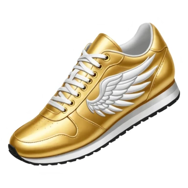 Gold low top track shoe with one white wing on each side of shoe sticker