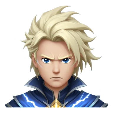 storm rider portrait, head and shoulders only, wind-swept hair, crackling lightning aura, storm clouds swirling behind, intense glowing eyes, epic fantasy vibe, 3D cartoon, mobile game icon style, clean background, no text, no watermark
 sticker