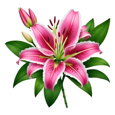 bouquet Deep Pink Oriental Lily with White Edge, luxuriant, leaf, bud sticker