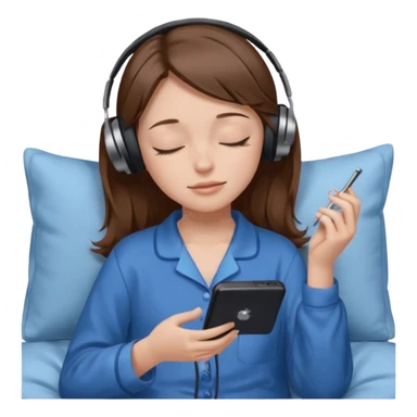chica con pelo castaño ojos cerrados escuchando musica en pijama azul modo clean girl sticker