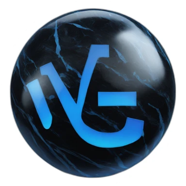 big blue "W" uppercase letter on black marble ball sticker