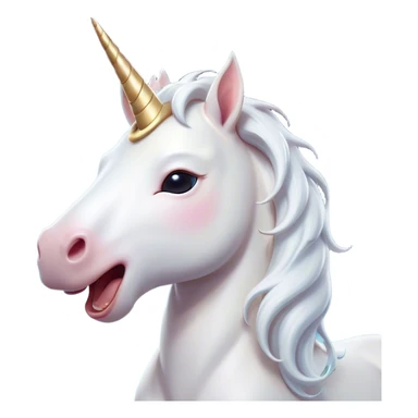 Cinematic Cute Yawning White Unicorn Portrait Emoji, Head tilted slightly with a dramatic, wide-open yawn, showcasing a softly elegant form with a gently cascading mane, a subtly glowing horn and sleepy, half-closed eyes, Simplified yet irresistibly adorable features, highly detailed, glowing with a soft, cozy magical glow, high shine, relaxed yet expressive, stylized with a dash of whimsical enchantment, soft glowing outline, capturing the essence of a drowsy yet affectionate white unicorn that appears ready to stretch and yawn its way out of the screen! sticker