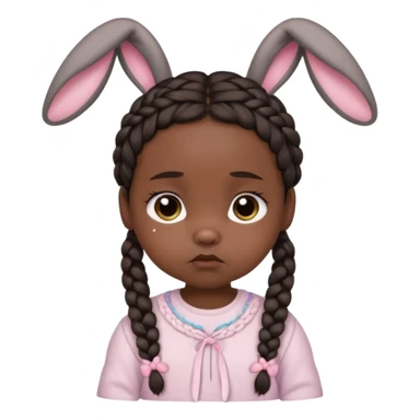 bunny ear accessory wearing baby braided dark hair sad  sticker
