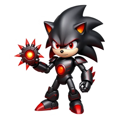 Robotic Shadow the Hedgehog with black metallic body, red glowing eyes, red energy streaks, and battle stance sticker