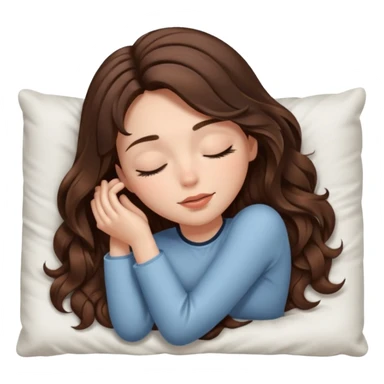 Um amenina super linda com cabelo marrom meio preto  com as pontas ondulado,  cabelo grande na cama deitada com o olho fechado  sticker