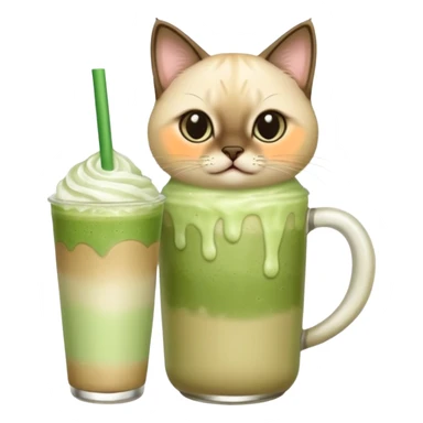 Siamese Cat holding in its paws an iced matcha latte sticker