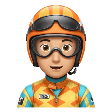 horse race jockey portrait, head and shoulders only, bright patterned racing uniform, helmet and goggles, energetic expression, 3D cartoon, mobile game icon style, clean background, no text, no watermark
 sticker