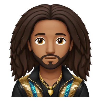Omarion with long dark brown hair, dark brown sequin outfit sticker
