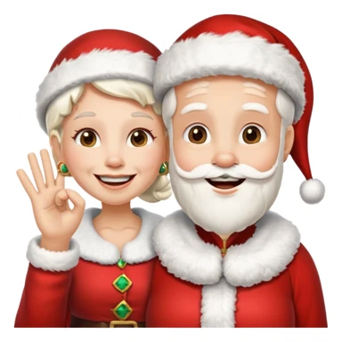SANTA Y MAMA CLAUSE SONRIENDO CON ORTODONCIA EN DIENTES Y MANO SALUDANDO sticker