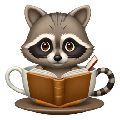 raccoon with book in a tea cup sticker