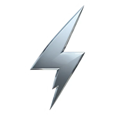 A lightning bolt emoji made of polished silver chrome, sharp yet rounded edges, glossy metallic surface, soft reflections, minimal futuristic design, iOS emoji style, centered, clean white background sticker