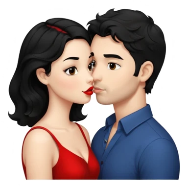 a handsome man with black short wavy hair tries to kiss a cute woman who has long black hair sticker