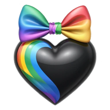 glossy black heart with a rainbow bow with sparkles sticker