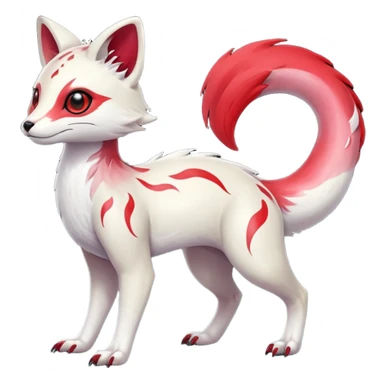  Hyper-realistic smooth Asian oriental painted silky soft White white with red gradients, and slit eyes markings beautiful handsome gorgeous aesthetic colorful vibrant Vernid-Trico-species-Fakemon-creature by LiLaiRa, 4 legs, 1 tail, random markings, (full body) sticker