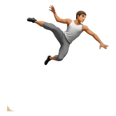 A person performing a parkour move, leaping between buildings or scaling a wall with agility and precision. The scene captures dynamic motion, showcasing strength, flexibility, and the thrill of urban acrobatics against an urban cityscape backdrop. sticker
