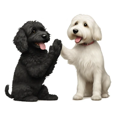 goldendoodle dog and black havanese dog giving each other a high five sticker