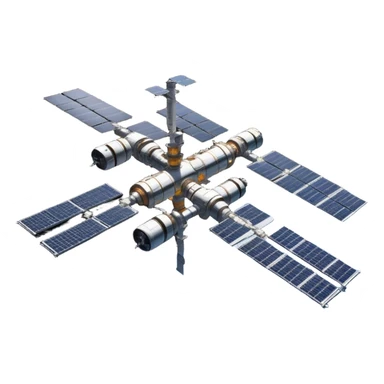  Cinematic Realistic Space Station – A highly detailed, sprawling orbital station with complex solar panels and intricate docking modules. The metallic structure glows faintly from reflected sunlight, with the curvature of Earth and the deep blackness of space in the background. sticker